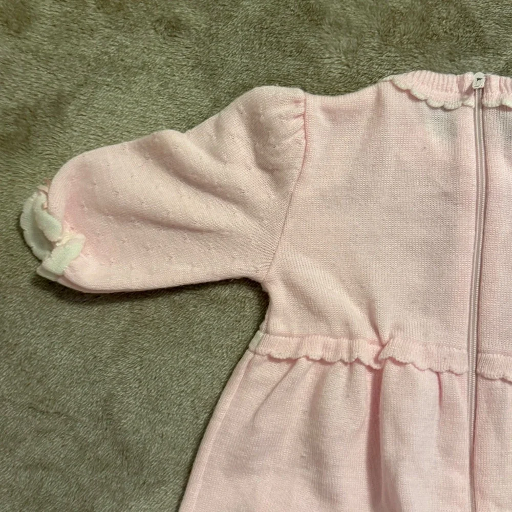 Vintage Bebe Glynne Percy Pink Knit Bear Romper Sleeper Kids 6-9 Months